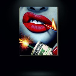 Dollars Gaming With Red Lips Kanvas Tablo